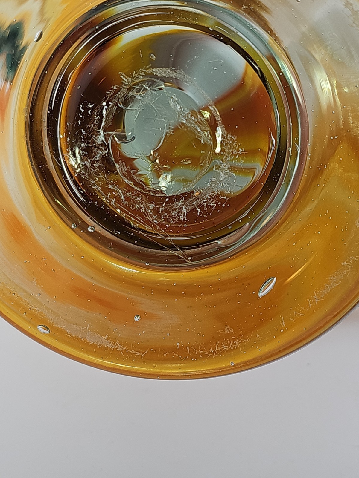 Vintage Hand Blown Stretched Art Glass Basket Vase Yellow, White, Brown, Orange