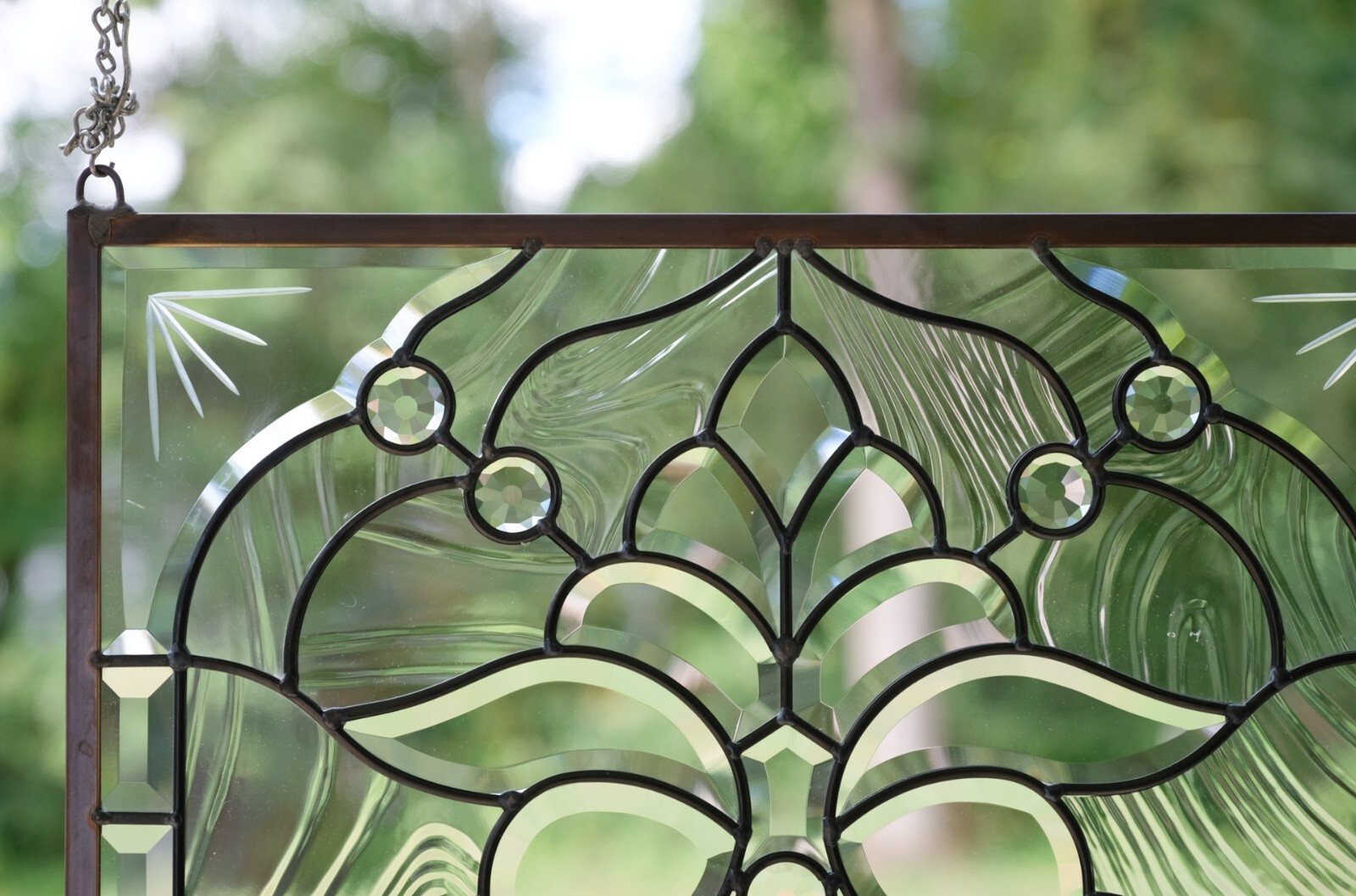 Stunning Handcrafted stained glass Clear Beveled window panel, 20″ x 34″