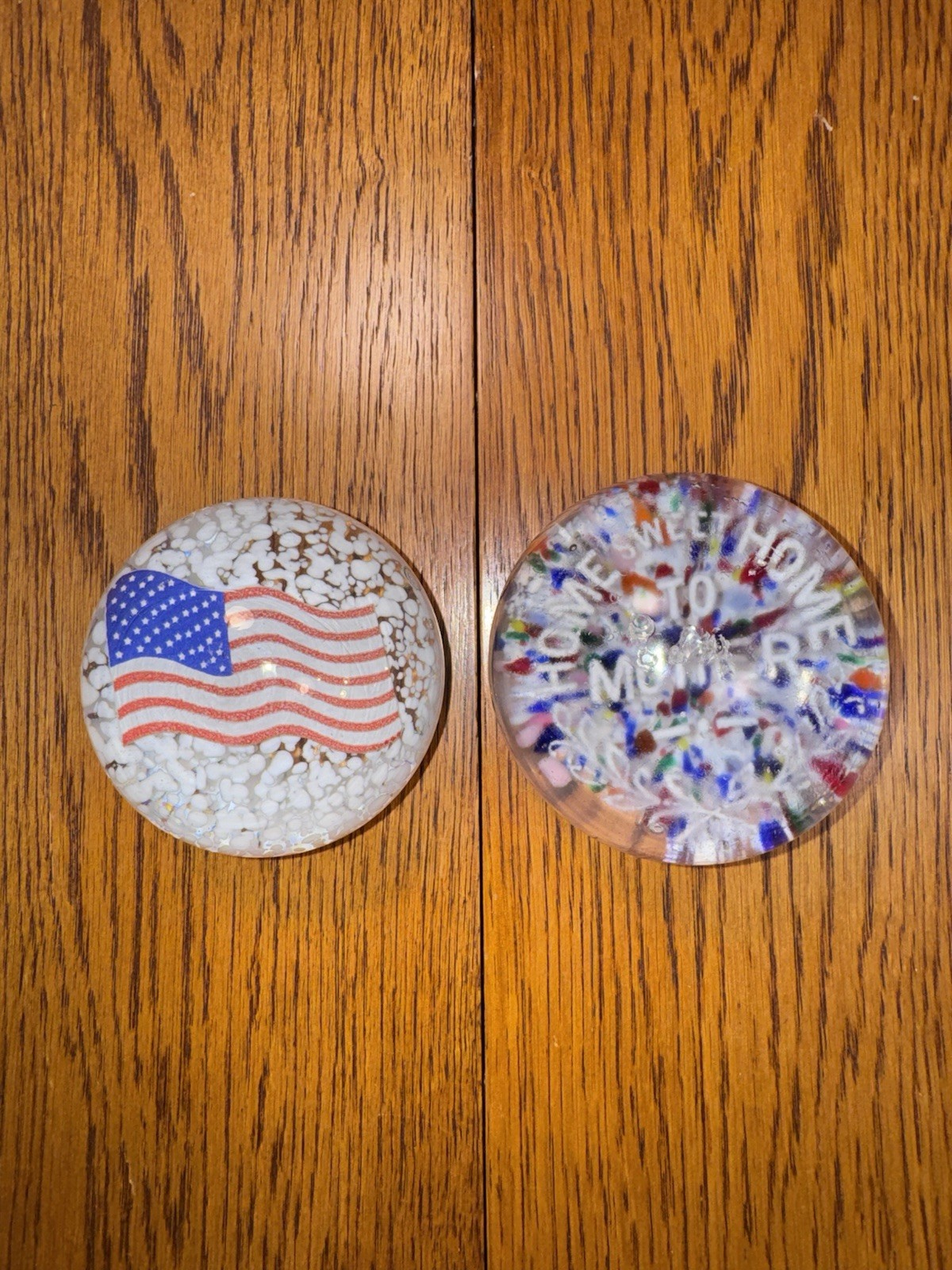 Patriotic USA Flag & Home Sweet Home Mother Signed Glass Paperweights~READ!