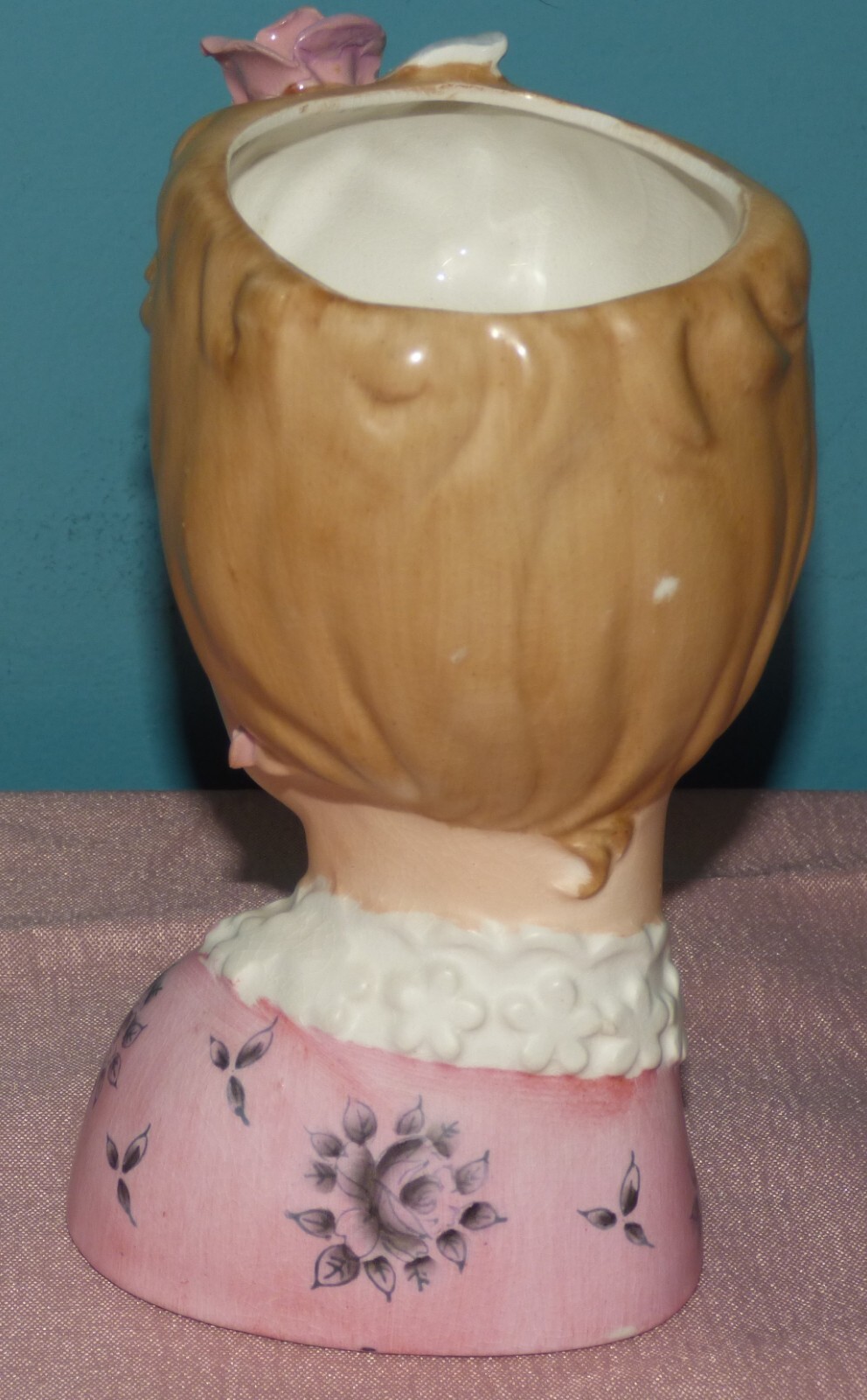 RARE Vintage RELPO Lady Head Vase K937A Long Eyelashes & Earrings