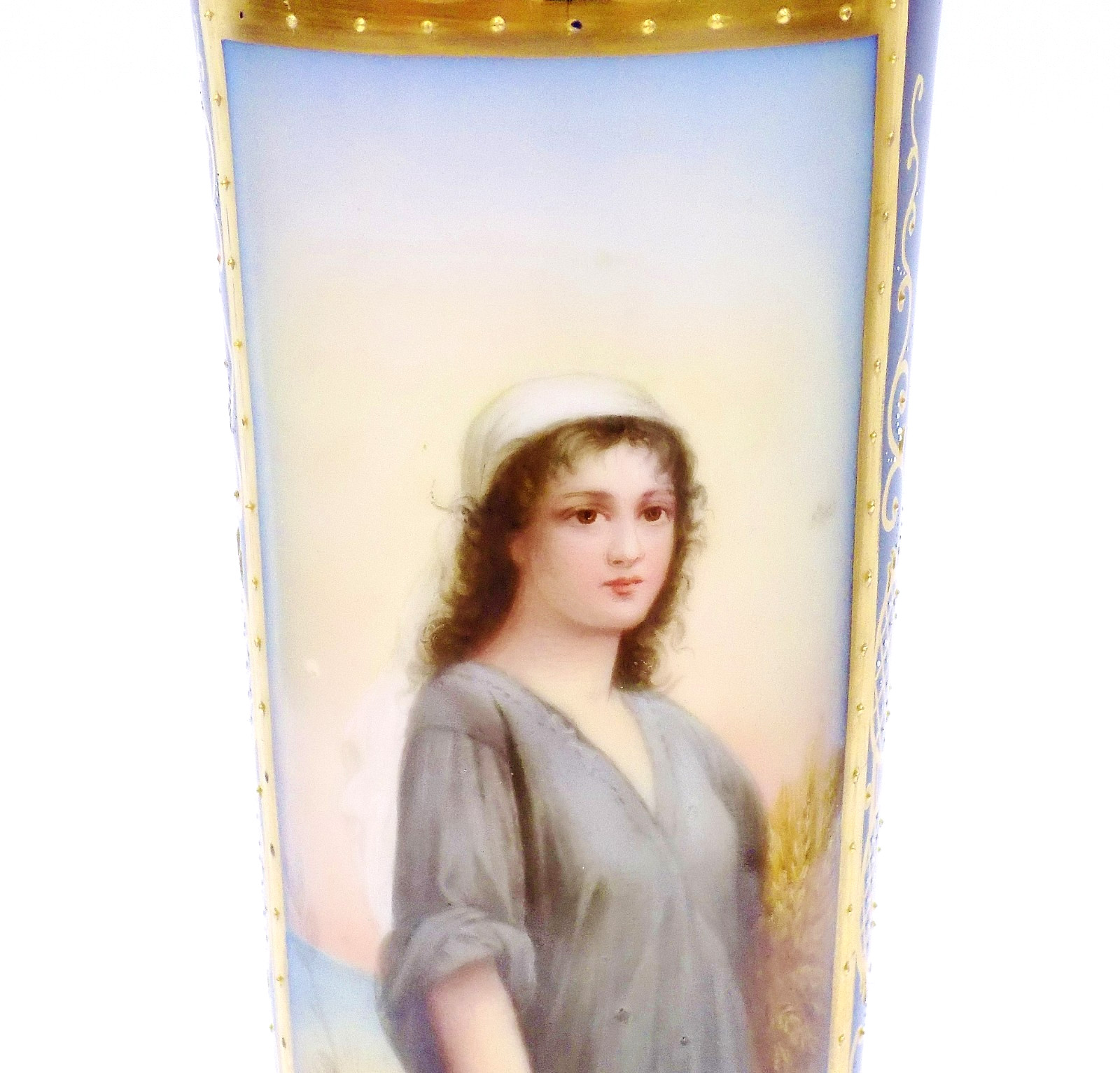 Exceptional Antique Rudolstadt German Hand Painted Portrait Vase Depicting Ruth