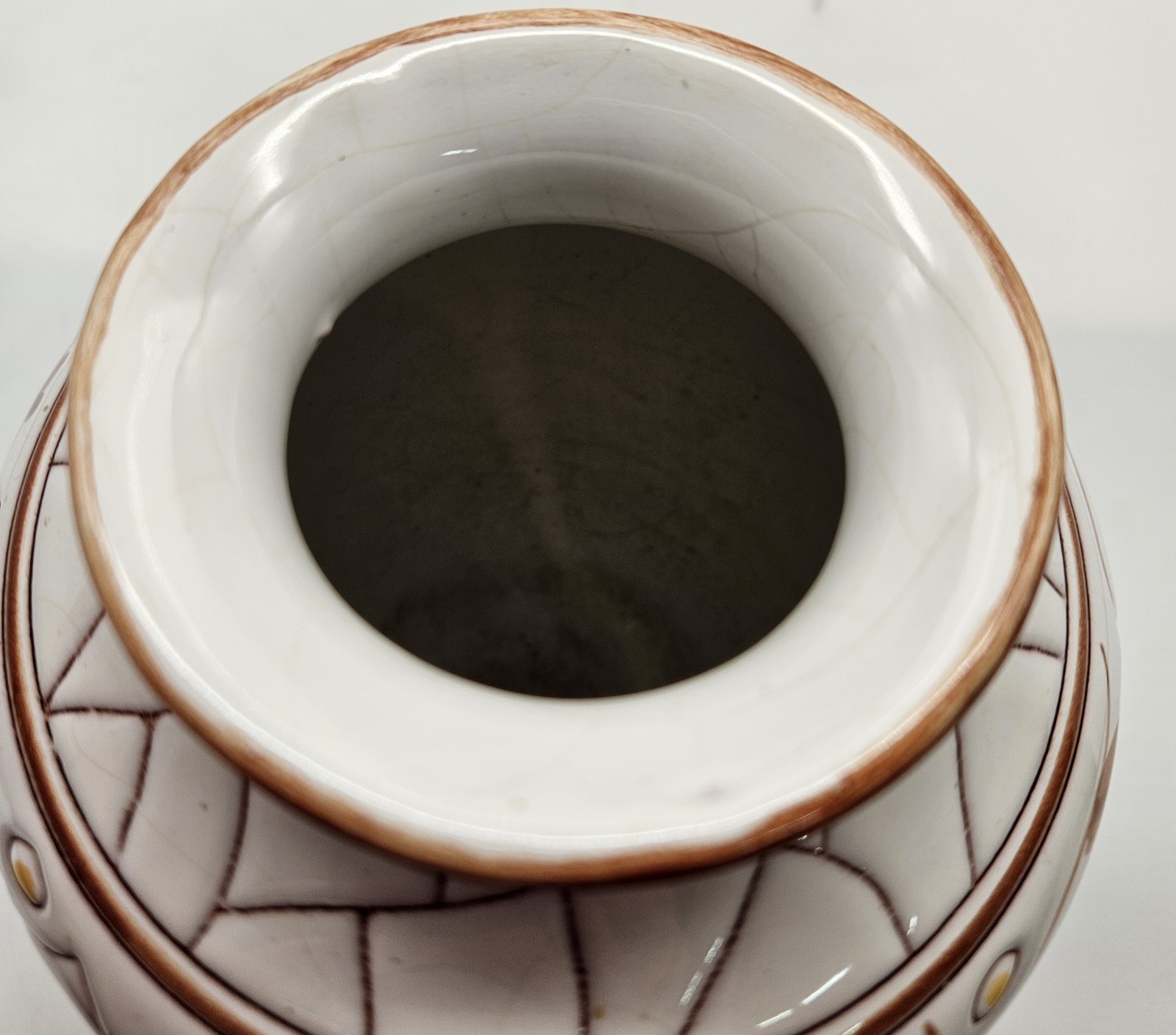 Vintage Norway Studio Art Pottery Vase 1971 White Brown Yellow Floral