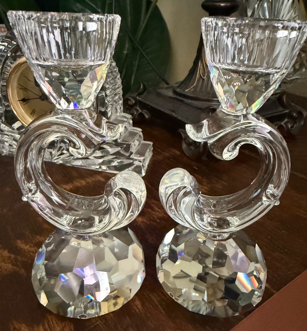 Swarovski 5.25 Baroque Honeycomb (2) Candleholders Excellent Condition A+