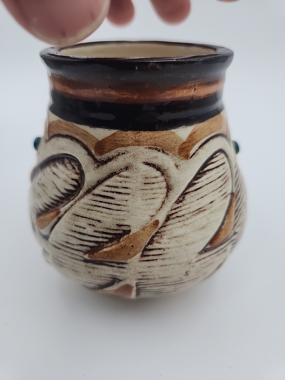 Vintage Planter Brown Cream Pottery Pueblo Line Pattern Treasure Craft Cachepot