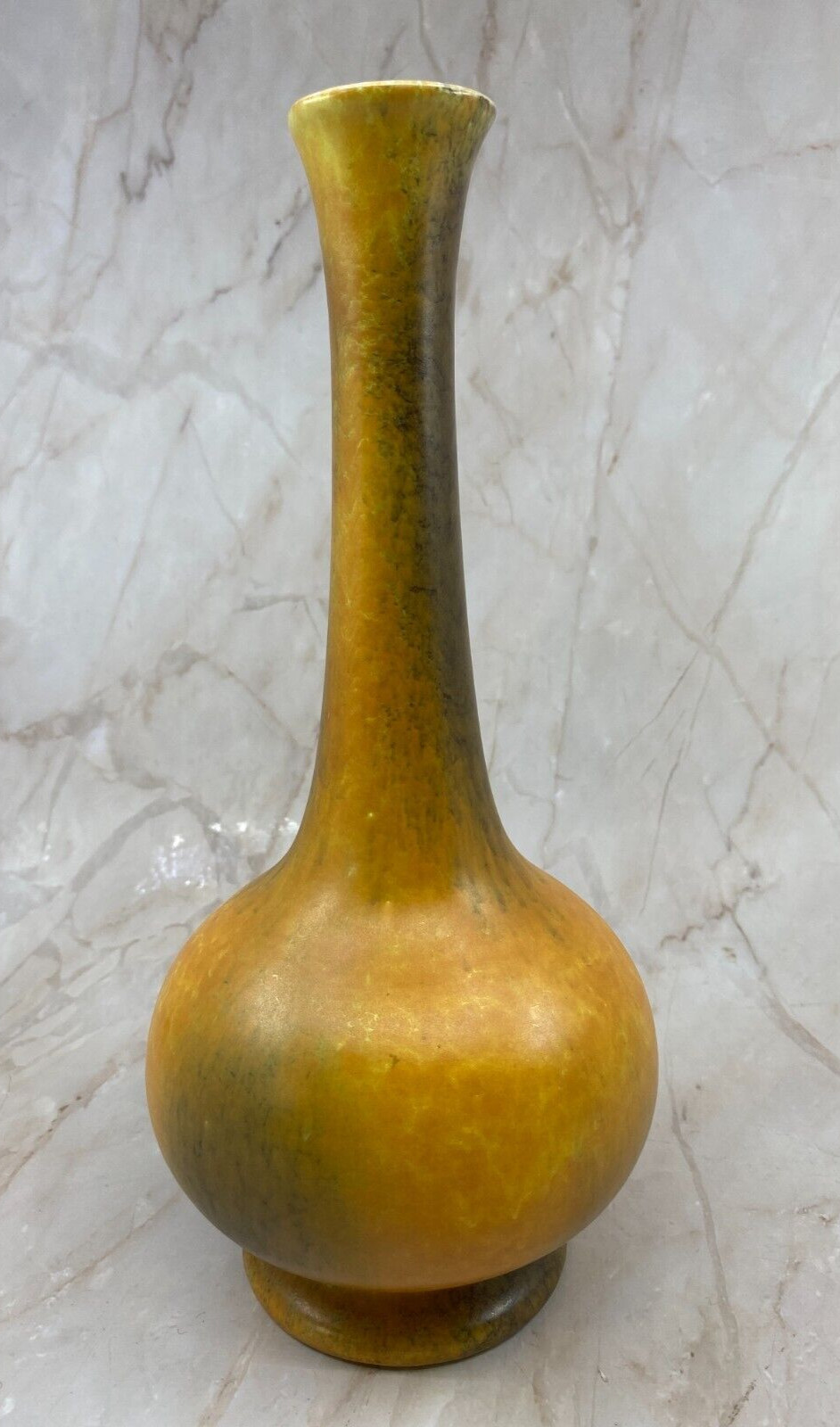 Haeger 1970s Bud Vase Mottled Orange Earth Tones Glaze Modern Deco Art Pottery
