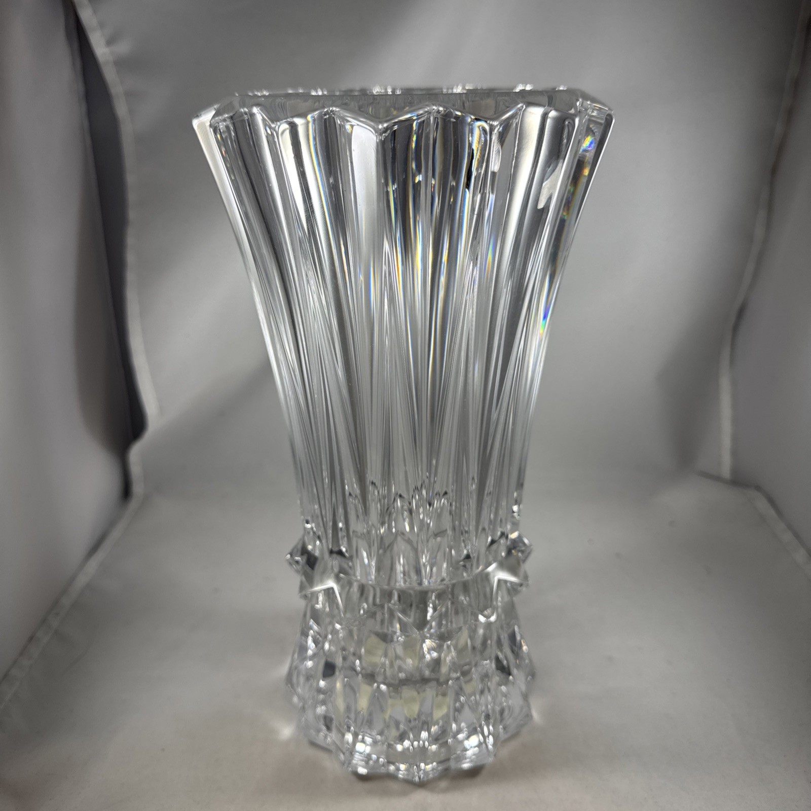 Mikasa Crystal Vase Rainier Pattern Vertical Flared Ribbing 10.25″ New In Box