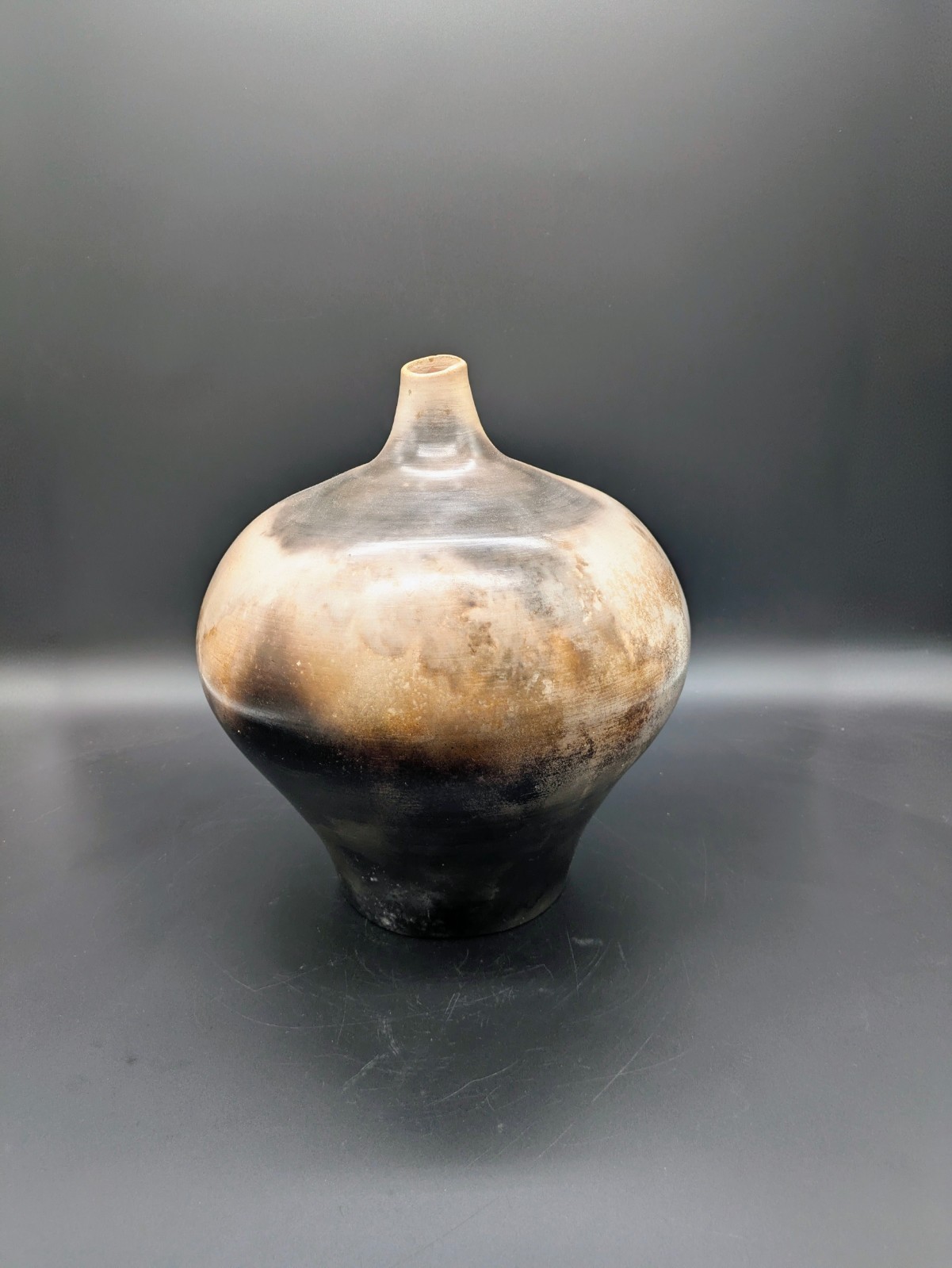 Vintage Chinese Studio Art Smoke-Fired Ceramic Vase