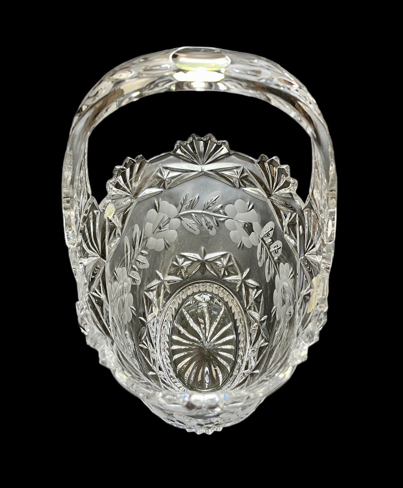 9” Lead Crystal Handled Basket Crystal Clear Industries Poland CCI19 Excellent