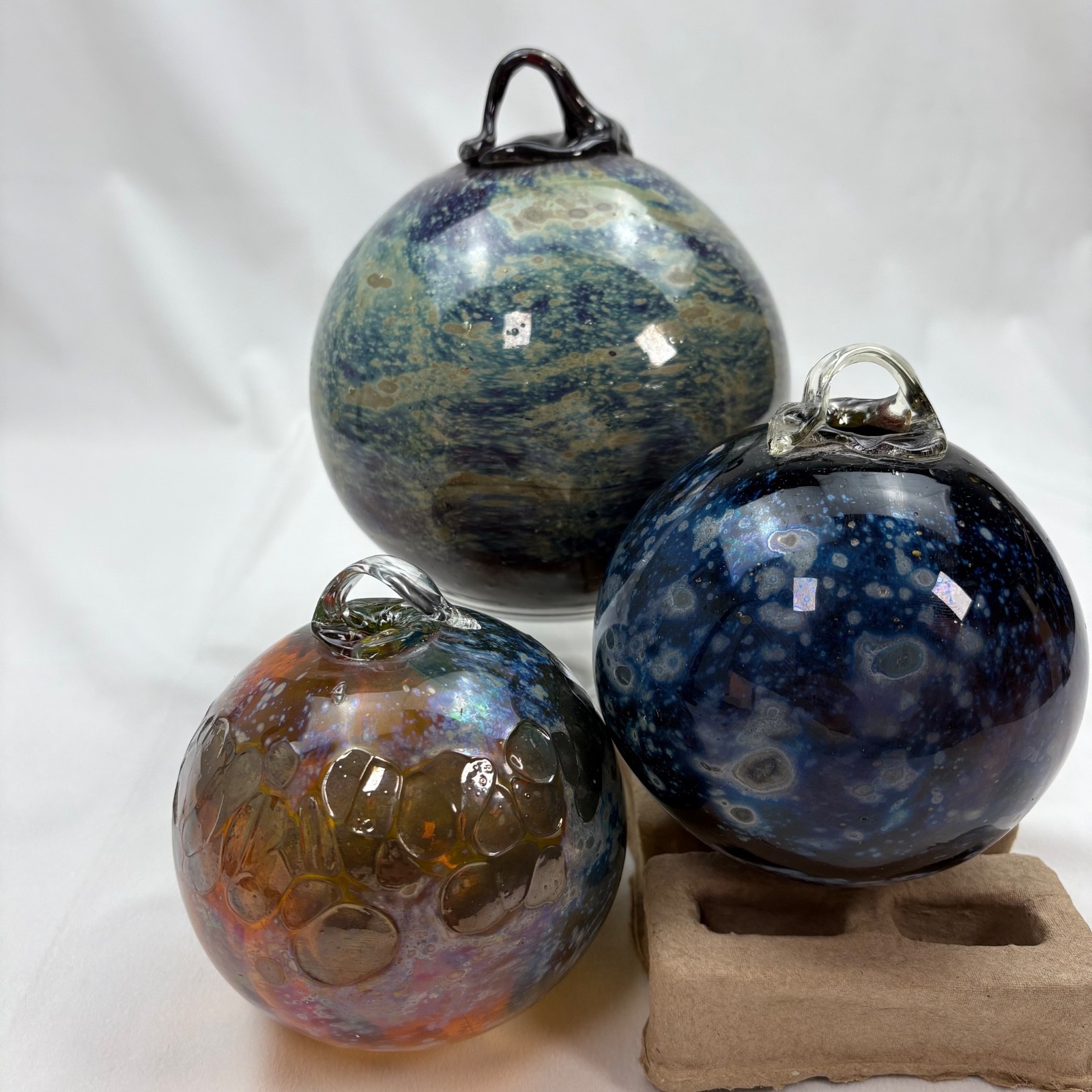 Vintage Hand Blown Art Glass Witch Ball Lot 3 pcs Yard Decor