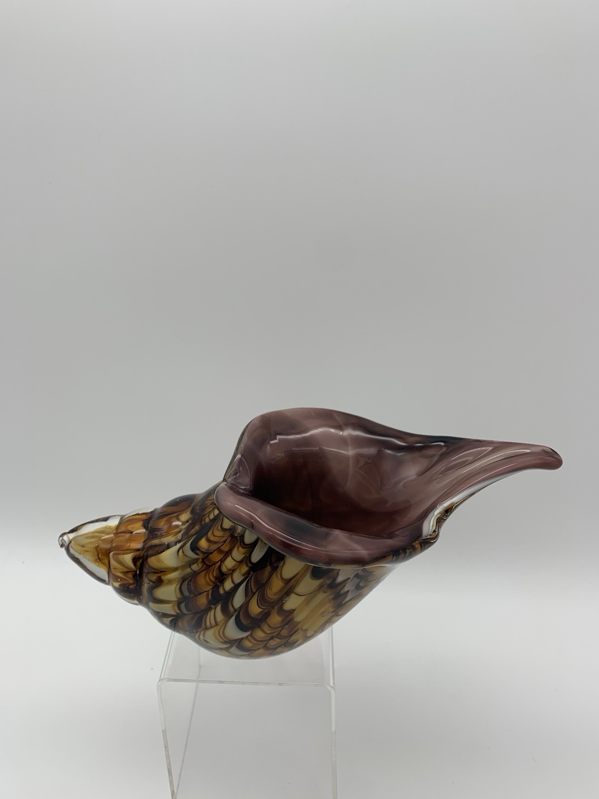 Blown Glass Conch Shell, Tiger Striped Sea Shell Blown Glass Sculpture