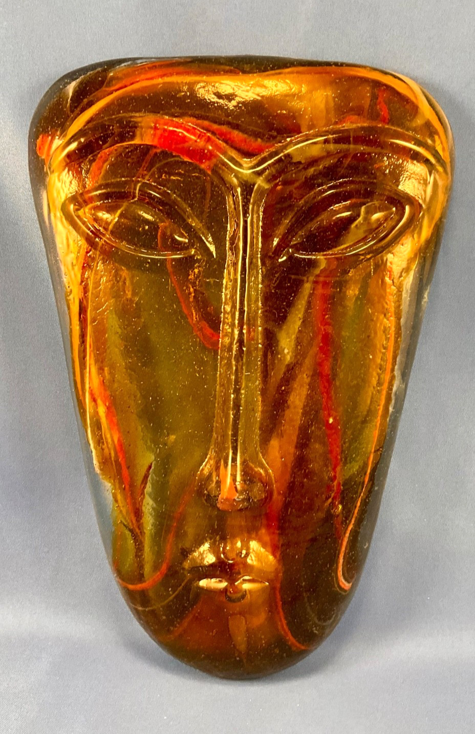 1980s JARAMILLO BROTHERS Mexico ‘Sky Dreamer’ Cast Art Glass Mask Sculpture #824
