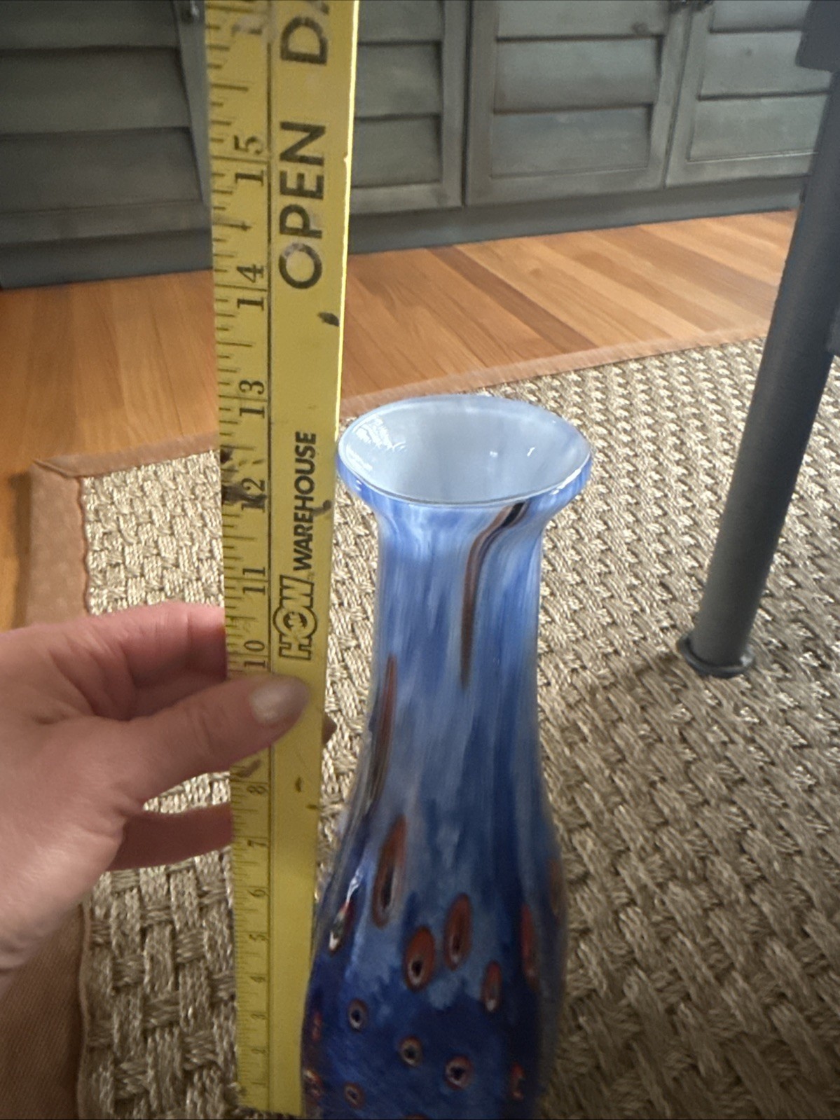 12.5” Hand Blown Art Glass Vase-4.6lbs-Murano Style Millefiori Polished Pontil
