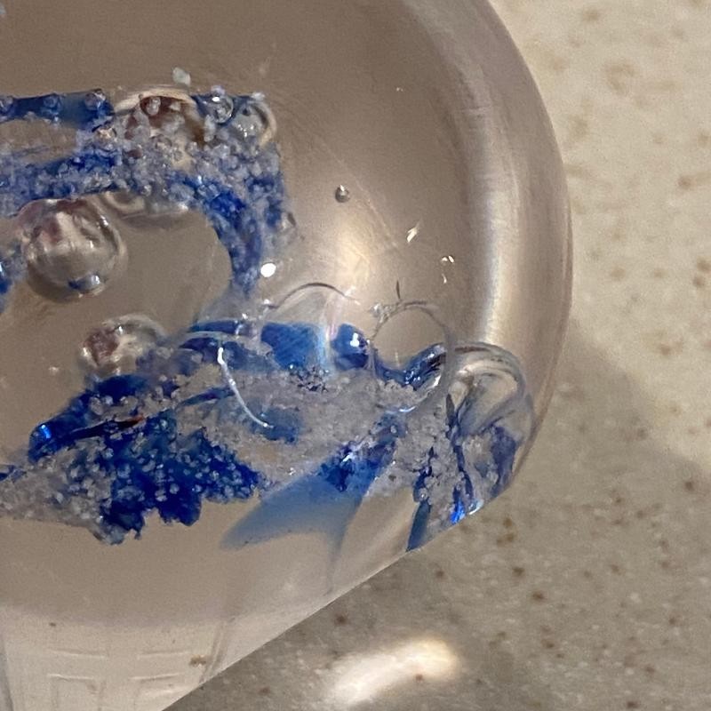 Artcristal Bohemia Art Glass 1 3/4″ H Round Paperweight Blue Crystal Swirl