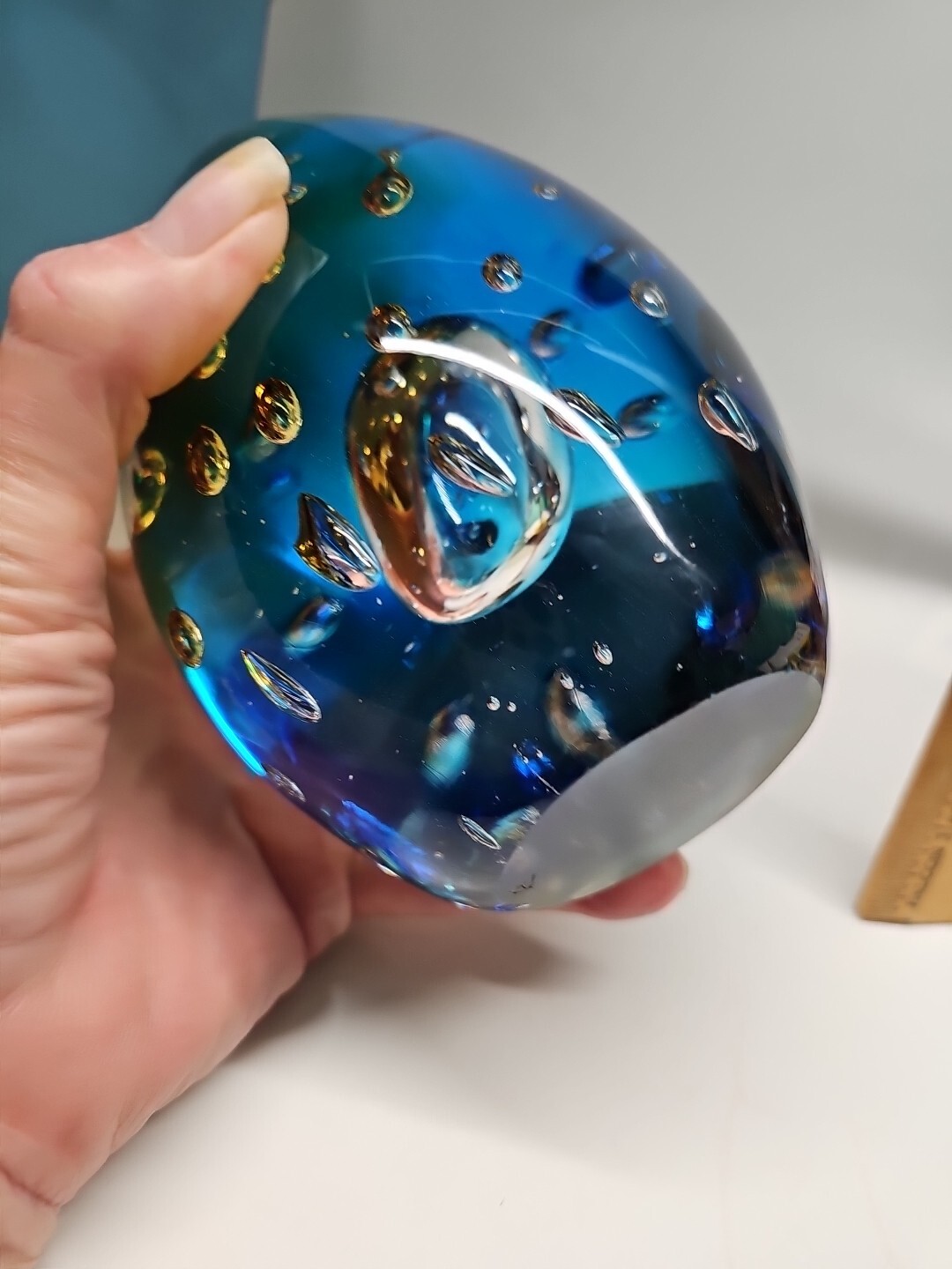 Murano Inspired ART GLASS Sculpture PAPERWEIGHT Multi Colored 8″ x 4″ 5 Lb (OK)