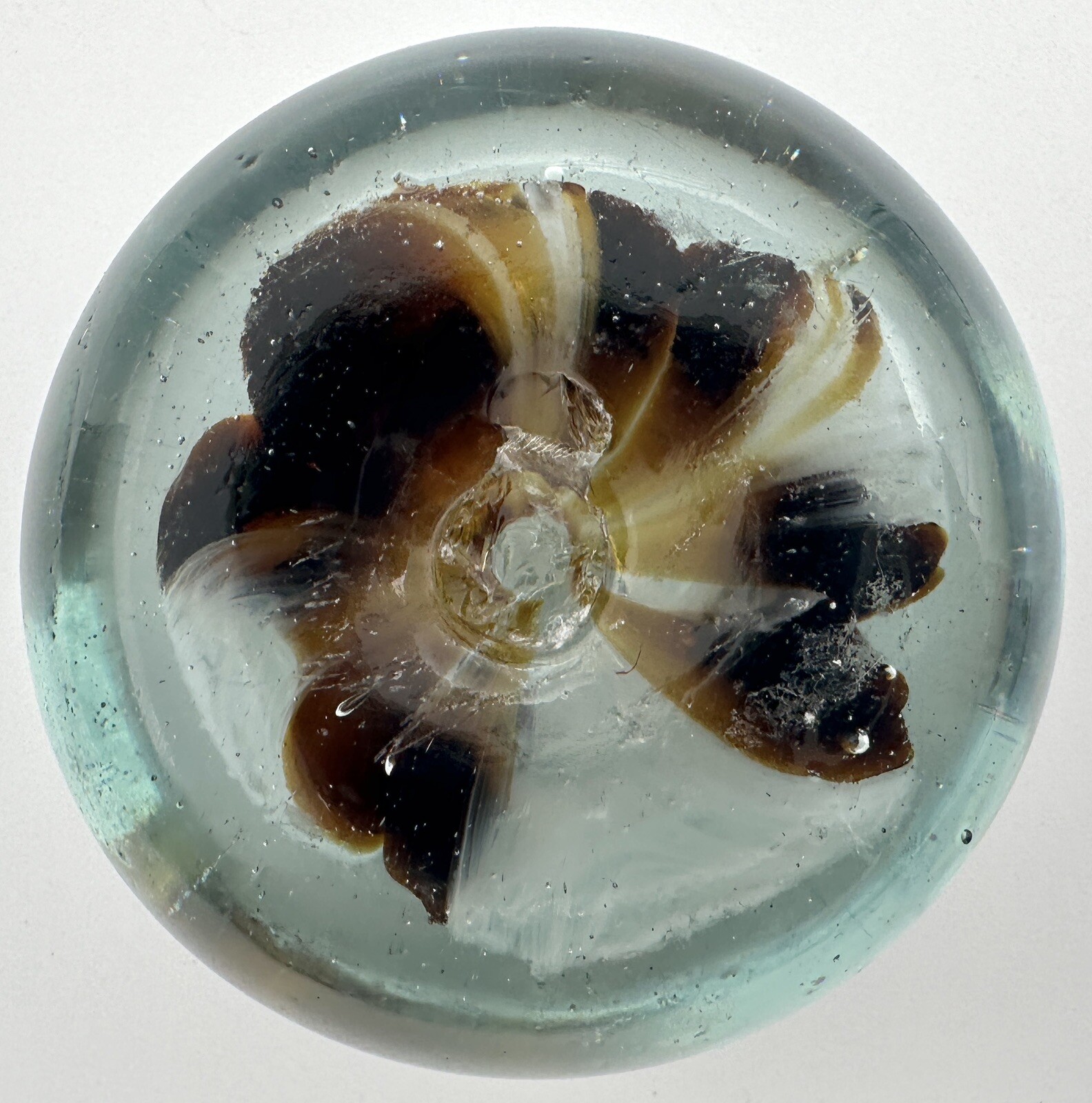 Art Glass Paperweight Abstract Flower Bubble Multicolor Brown