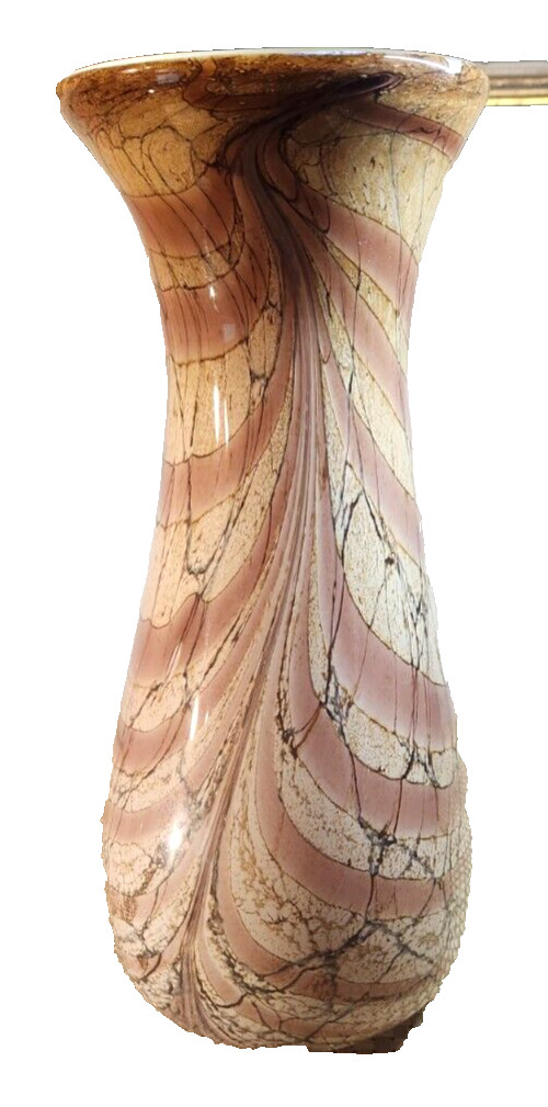 Jozefina Krosno Large Heavy Vase 12″ Poland Tall Pink Marble Art Glass Vintage