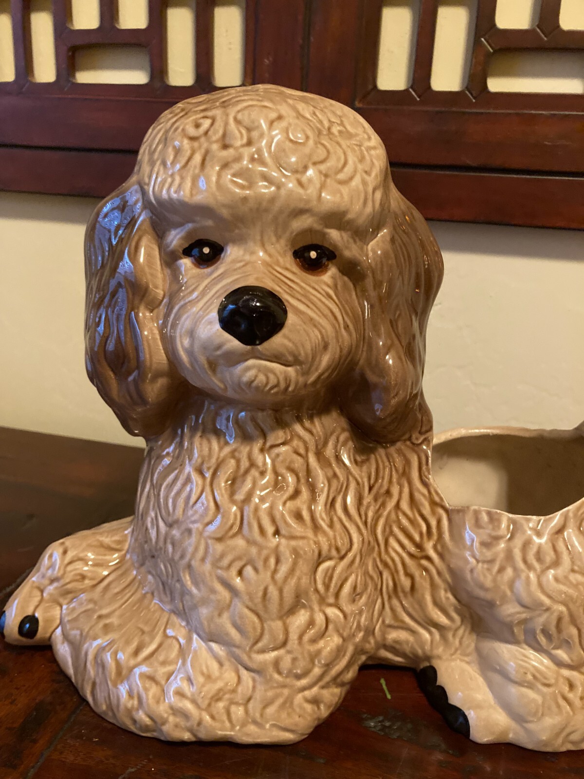 1950’s PRECIOUS POODLE Dog Figural Planter VINTAGE Centerpiece~12.5 X 10 X 5.5″