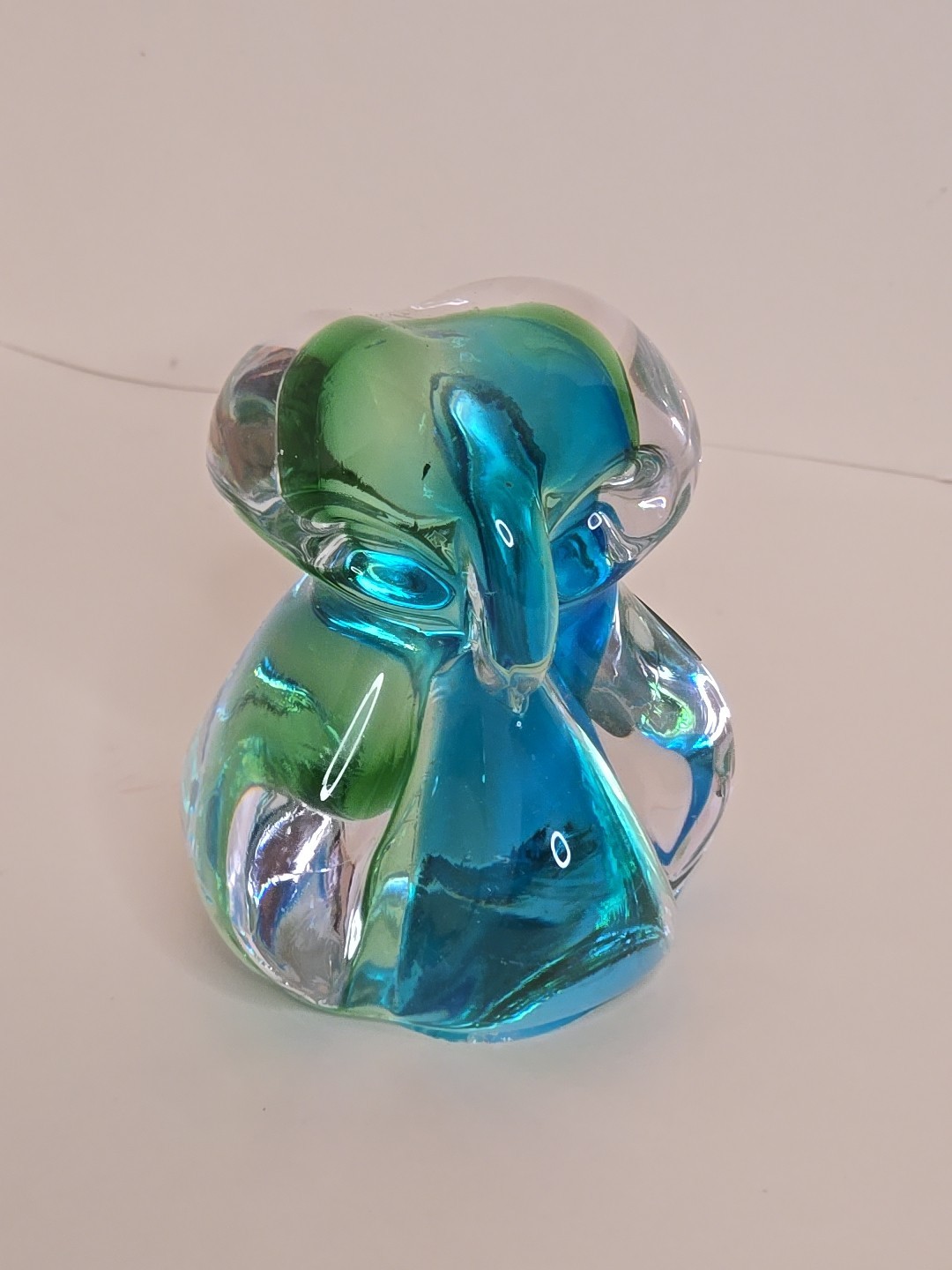 Vintage Chalet Art Glass Owl Figurine Blue Green Hand Blown Canada Rare