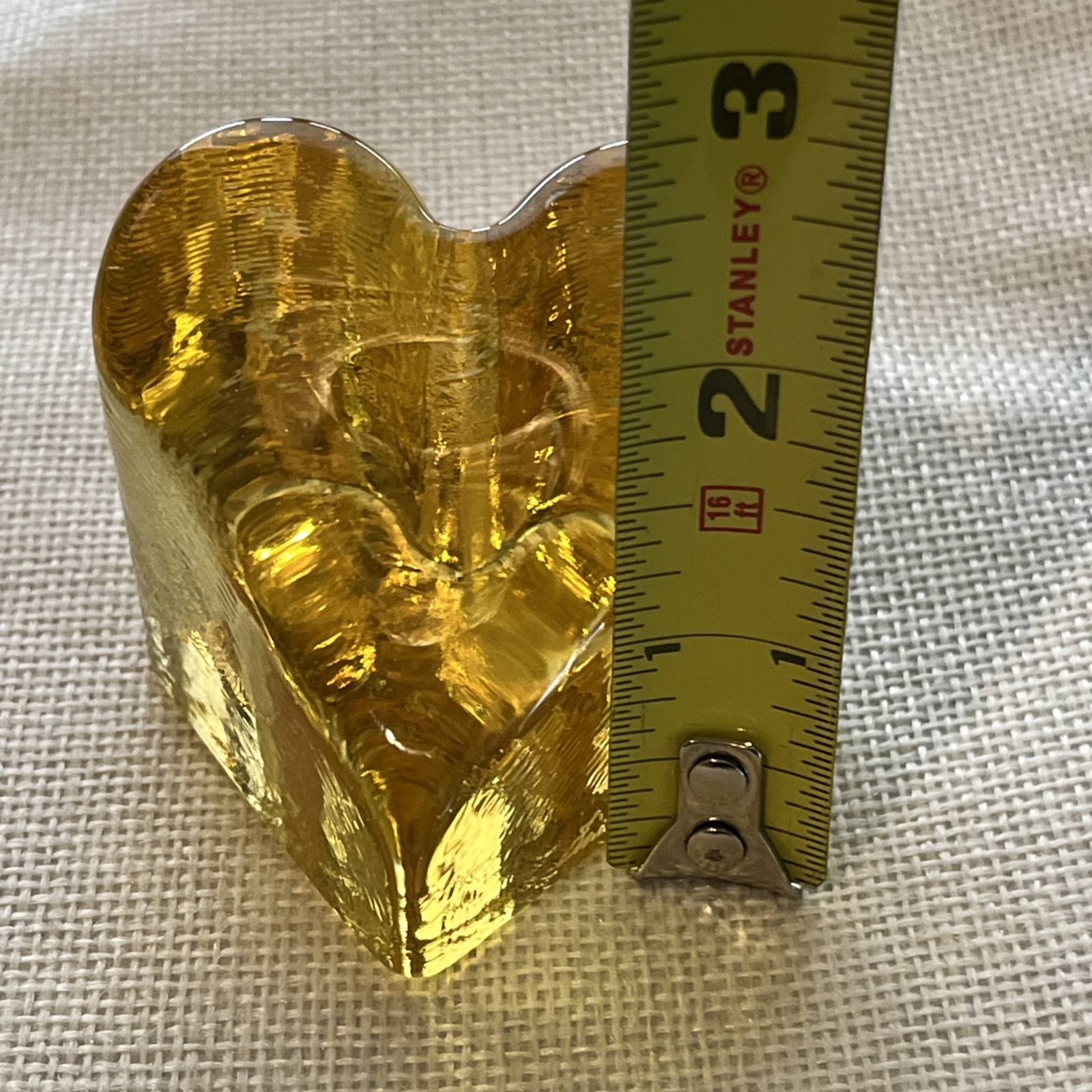 Fire & Light Recycled Glass Signed Citrus Yellow Heart Paperweight Art 2.5″