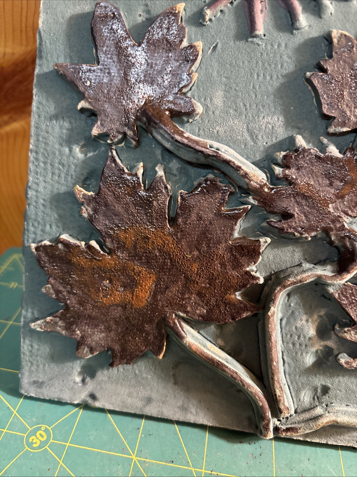 Handmade Nature Tile w/Maple Leaves And Sun, 8” x 8”
