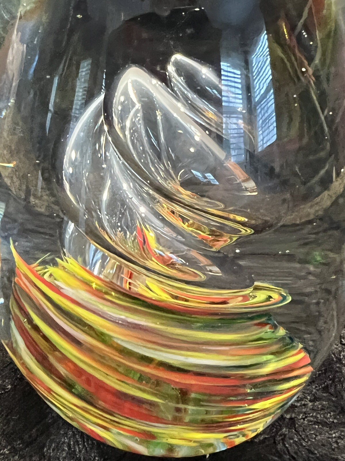 Art Glass Hand Blown Multi-Color Swirl Egg Shaped Paperweight