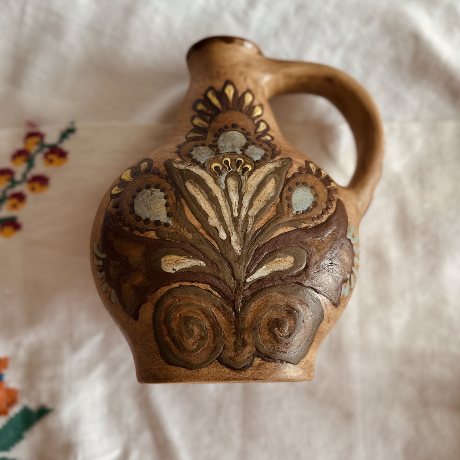 Ukrainian Vintage Majolica Pottery Vase Pitcher Vasylkiv Ceramics Folk Art
