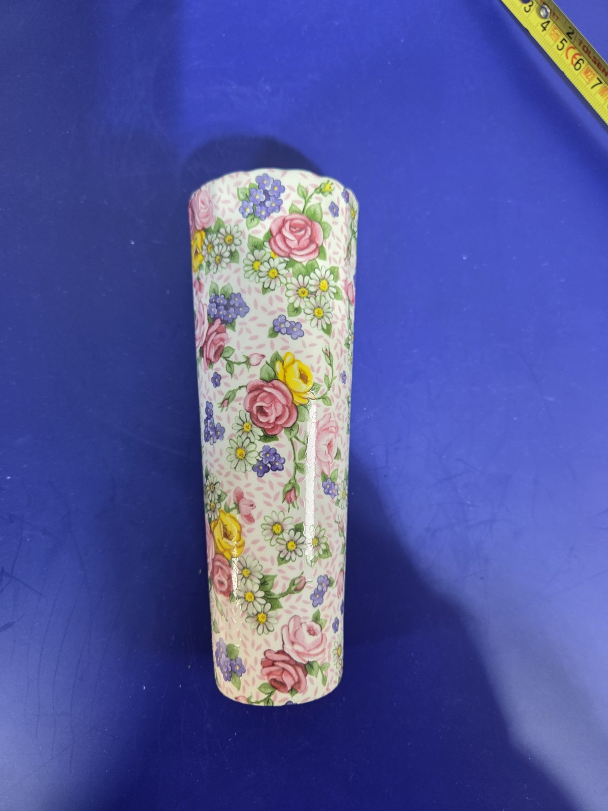 Vintage Rose Vase Flaired Top Scalloped Rim Delicate Floral Transfer Bud Vase