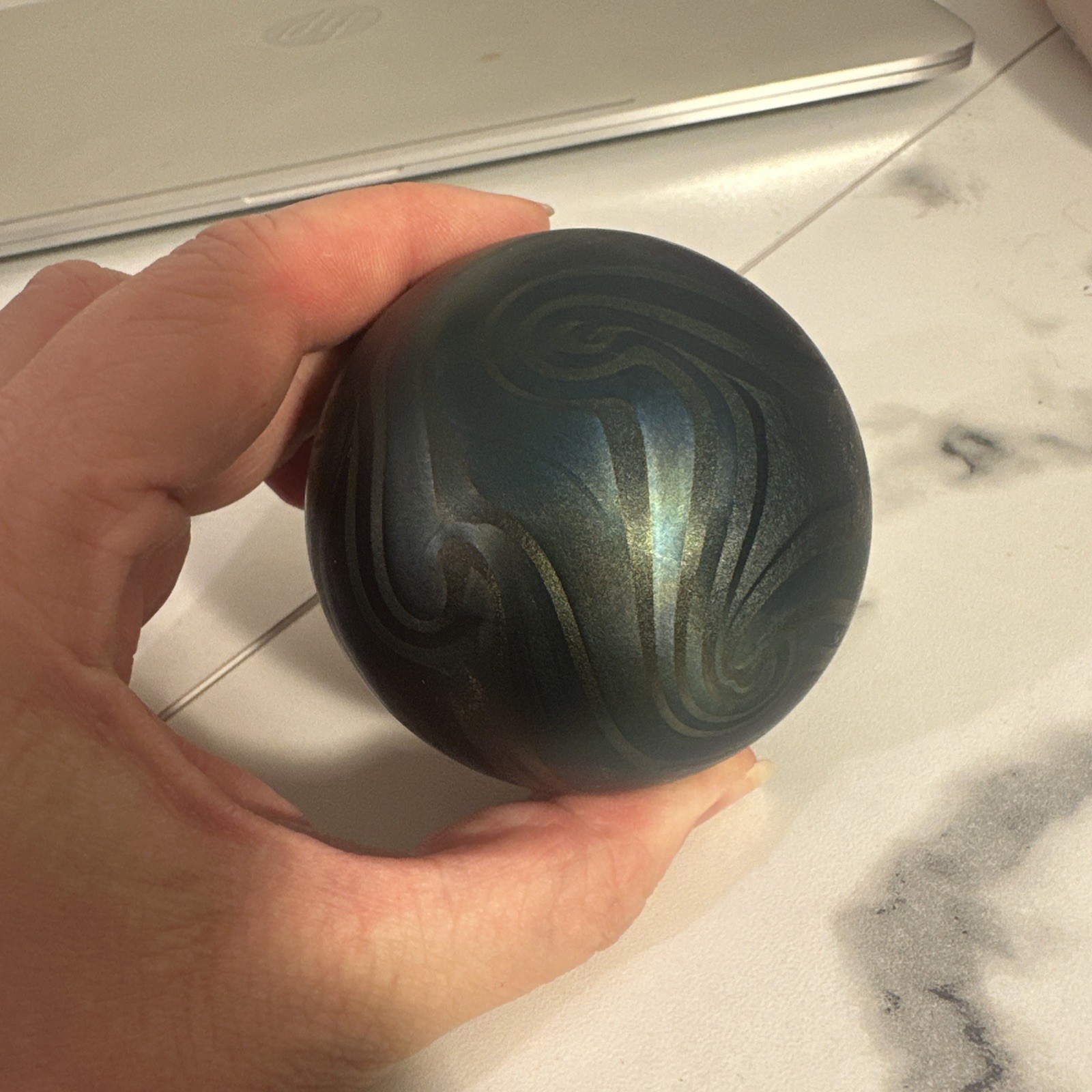 Charles Lotton Signed Iridescent King Tut Glass Paperweight