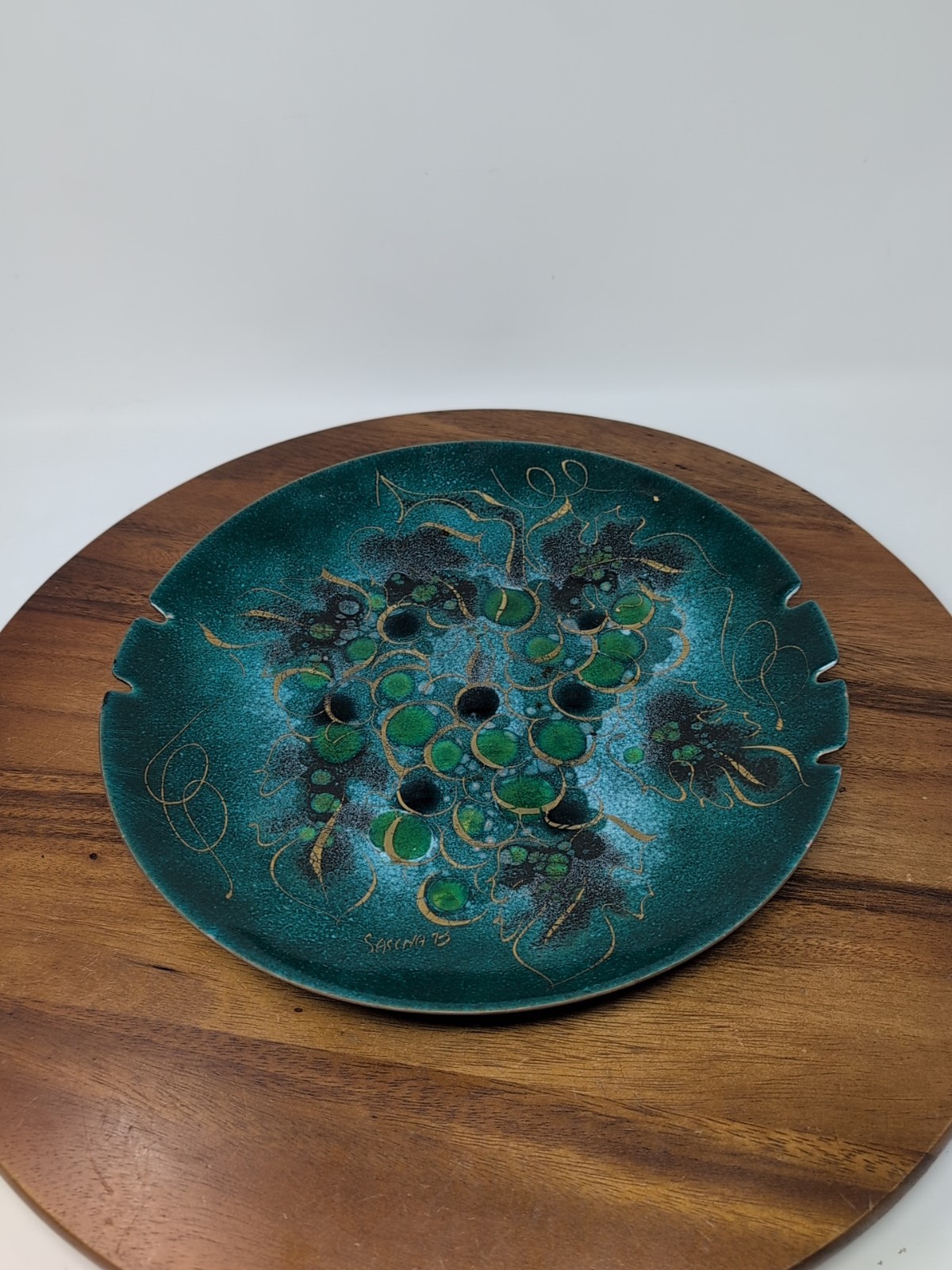 Vintage MCM Enamel-on-Copper Ashtray SIGNED Sascha Brastoff