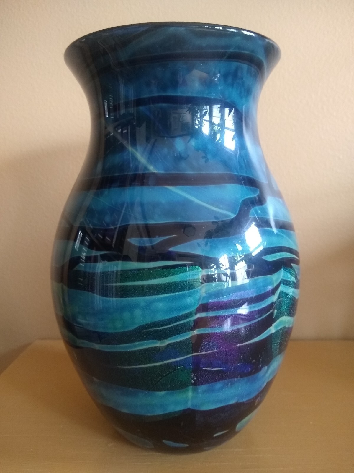 Original Signed AL LEEDOM Art Glass Hand Blown Vase. 2003. MINT.