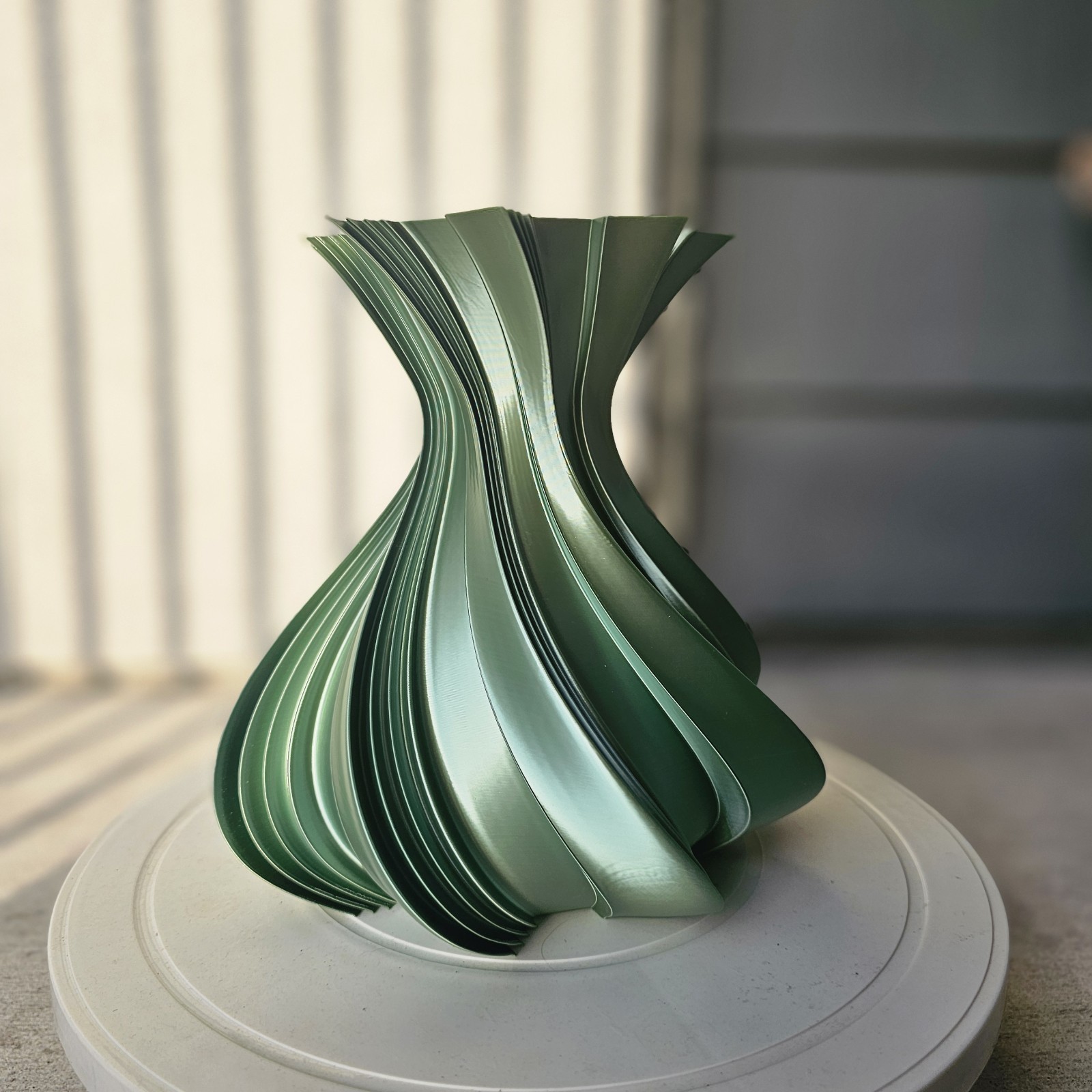 Modern Spiral 3D Printed Vase Olive Green Sculptural Decorative Dry Flower Vase