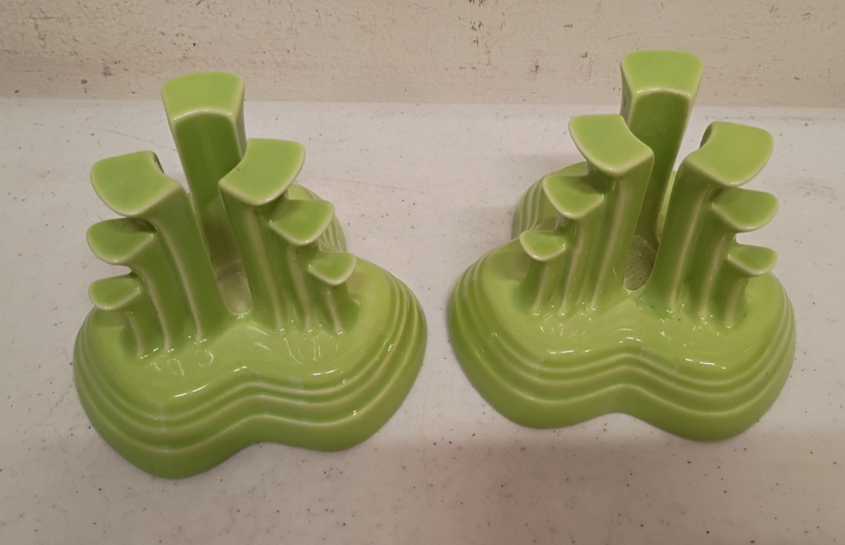 Fiestaware Chartreuse Green Pyramid Candlestick Holders Set of 2
