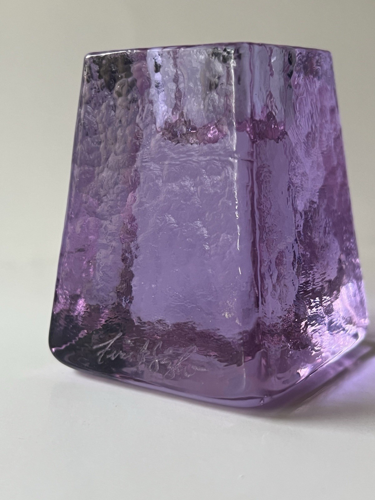 Fire and Light Lavender Neodymium Recycled Glass Candlestick Holder With Label