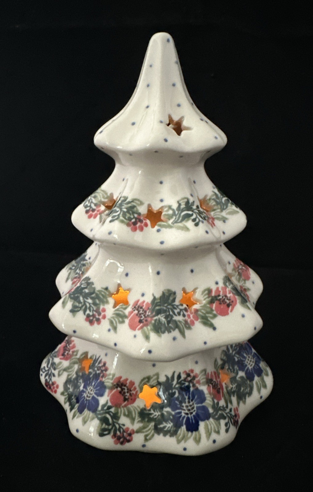 Polish Pottery Luminary Christmas Tree By Ceramica Artystyczna 7.5” Tall