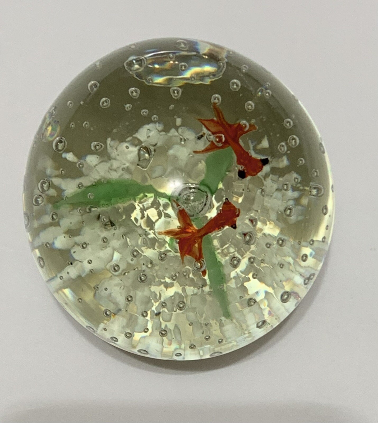 Vtg Aquarium Style Gold Fish Paperweight 2.25” Ocean Water
