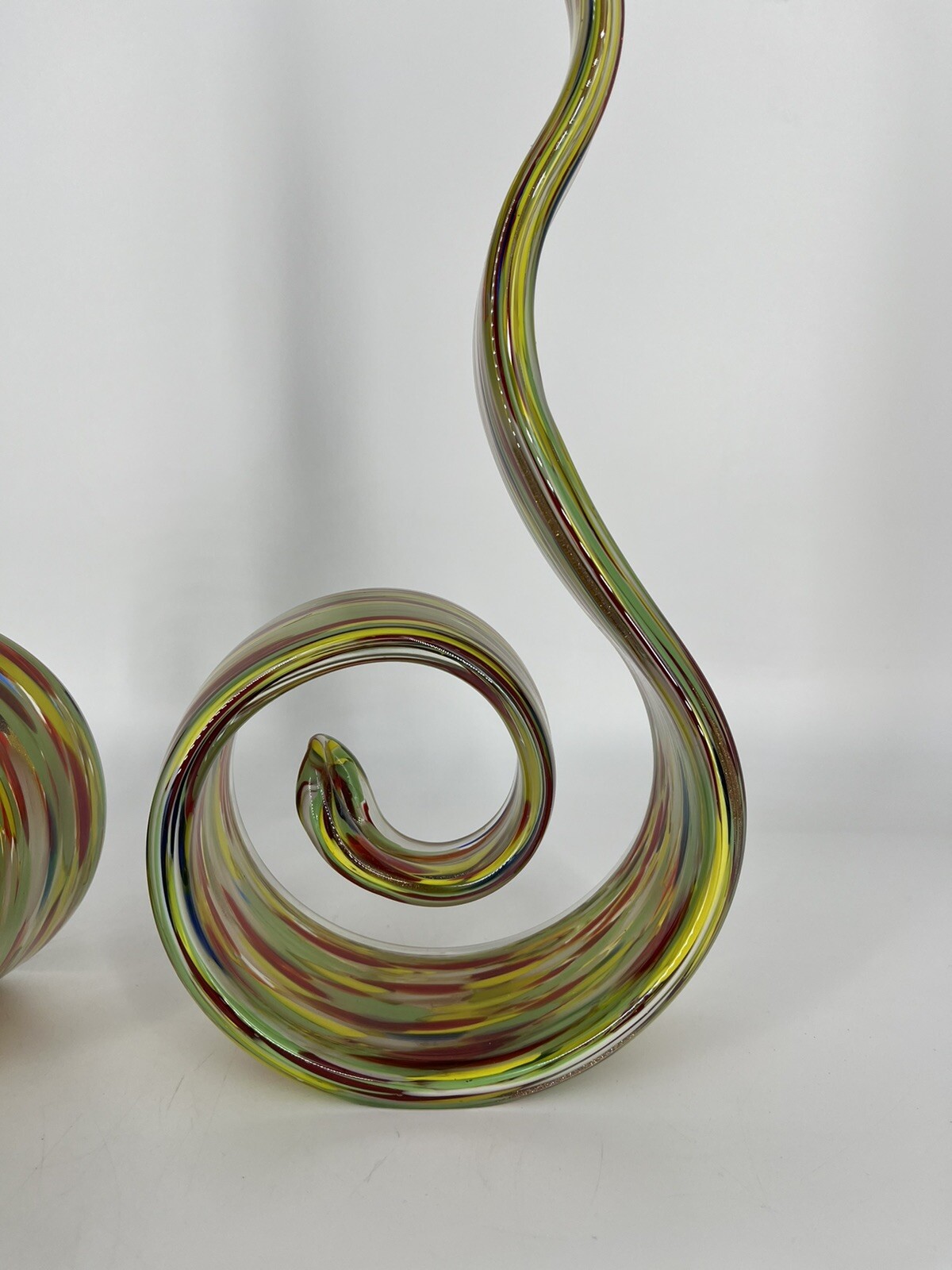 Murano Style Multi Colored Twisted Wavy Abstract Art Glass 16” Spiral Figurine