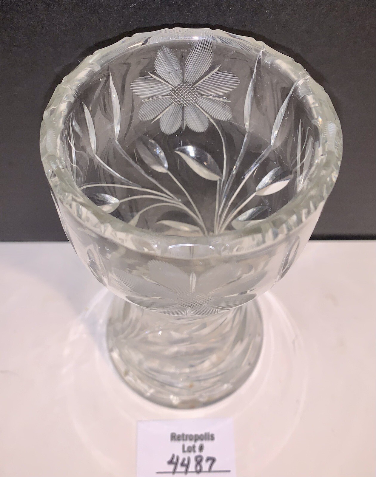 Antique American Brilliant Cut Glass Daisy Corset Hourglass Vase 6″