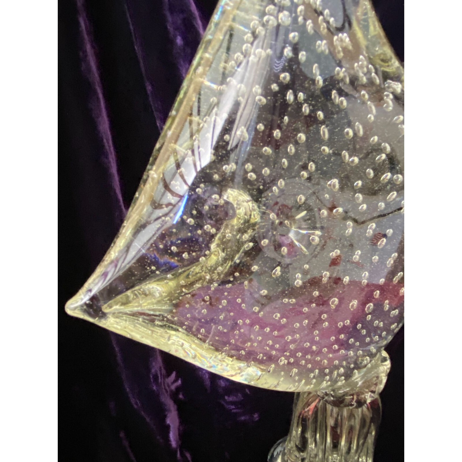 Beautiful Controlled Bubble Large Angelfish Clear Hand Blown Glass Sz. 15″ 8lbs