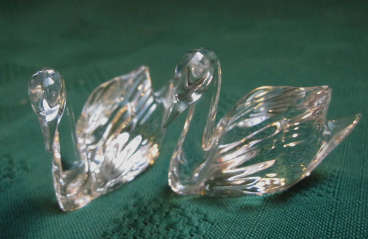VTG LEAD Crystal Swan Figurine Clear MINIATURE Flirting Swan 1-3/4″W X 1-1/4″ H