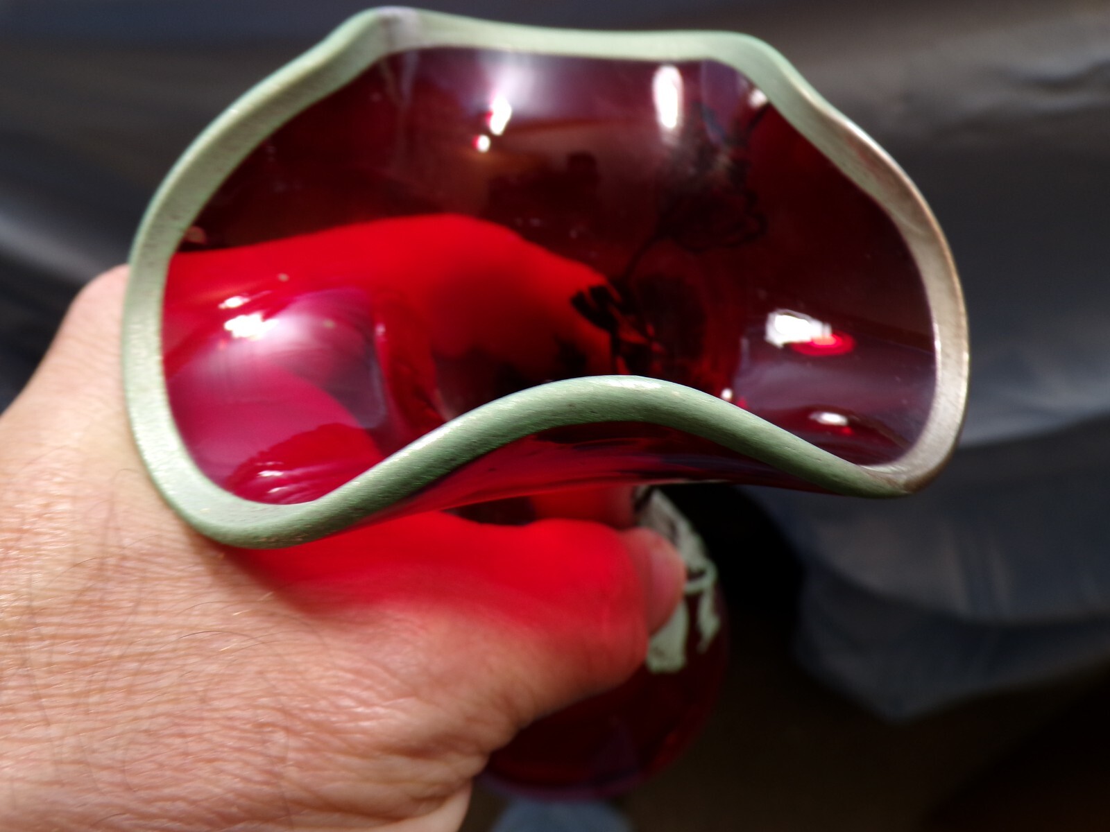 Ruby Red Glass Vase w/ Sterling Silver Overlay Floral Design 6 5/8″ Tall
