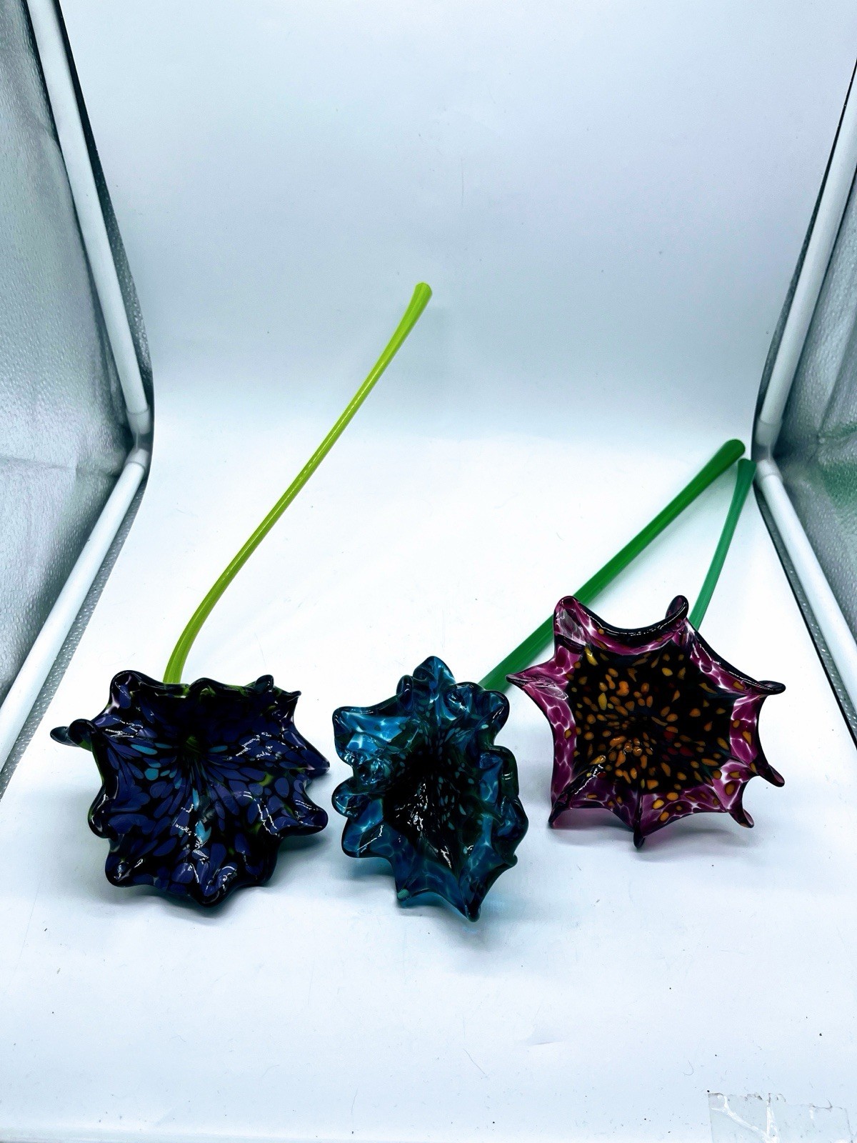 Set of 3 Art Glass Tropical Flowers