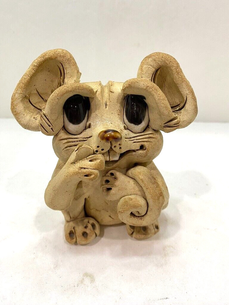Whimsical Handmade Art Pottery Clay Mouse Signed by Artist