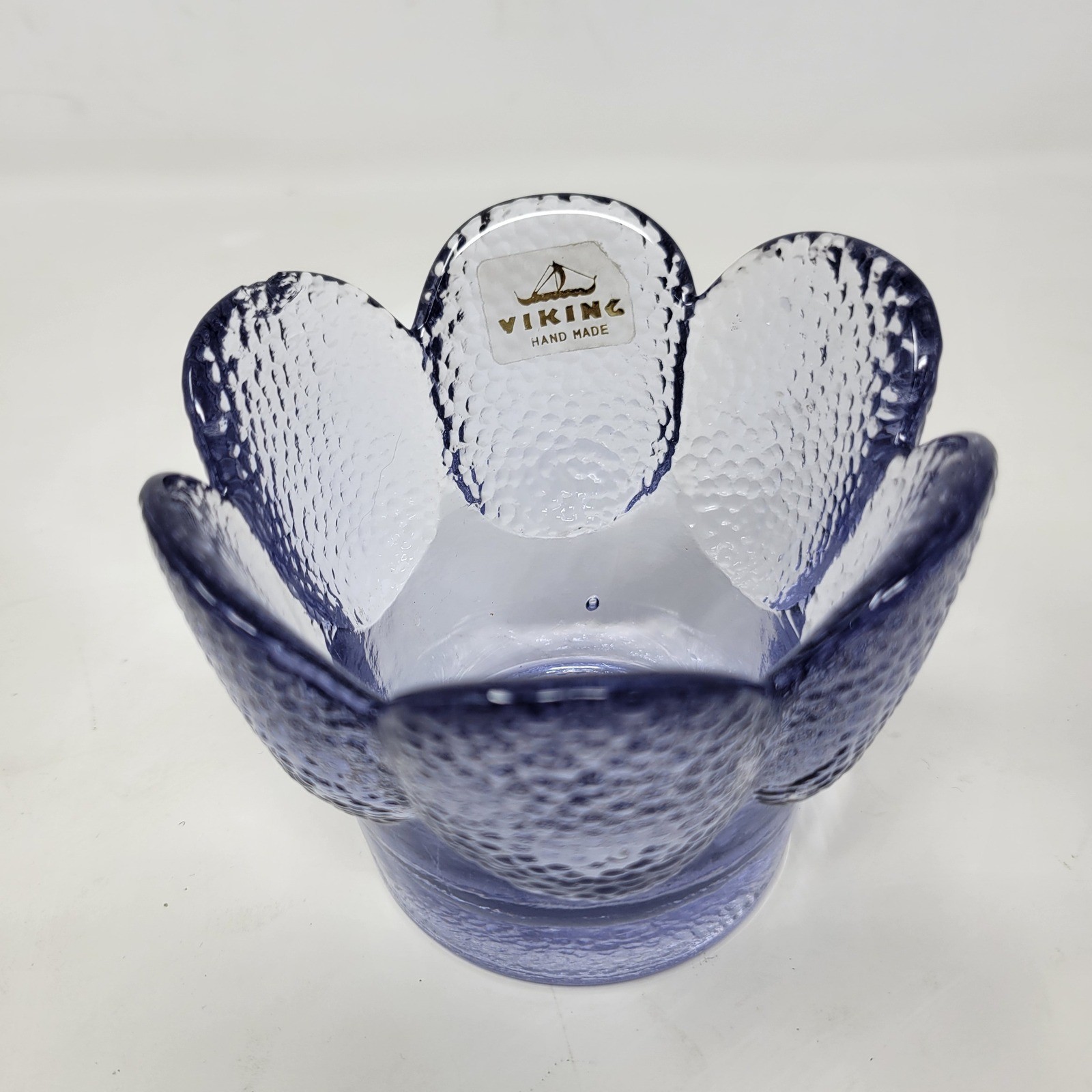 Viking Glass Glimmer Lotus Petal Votive Holder Lavender Blue Textured MCM