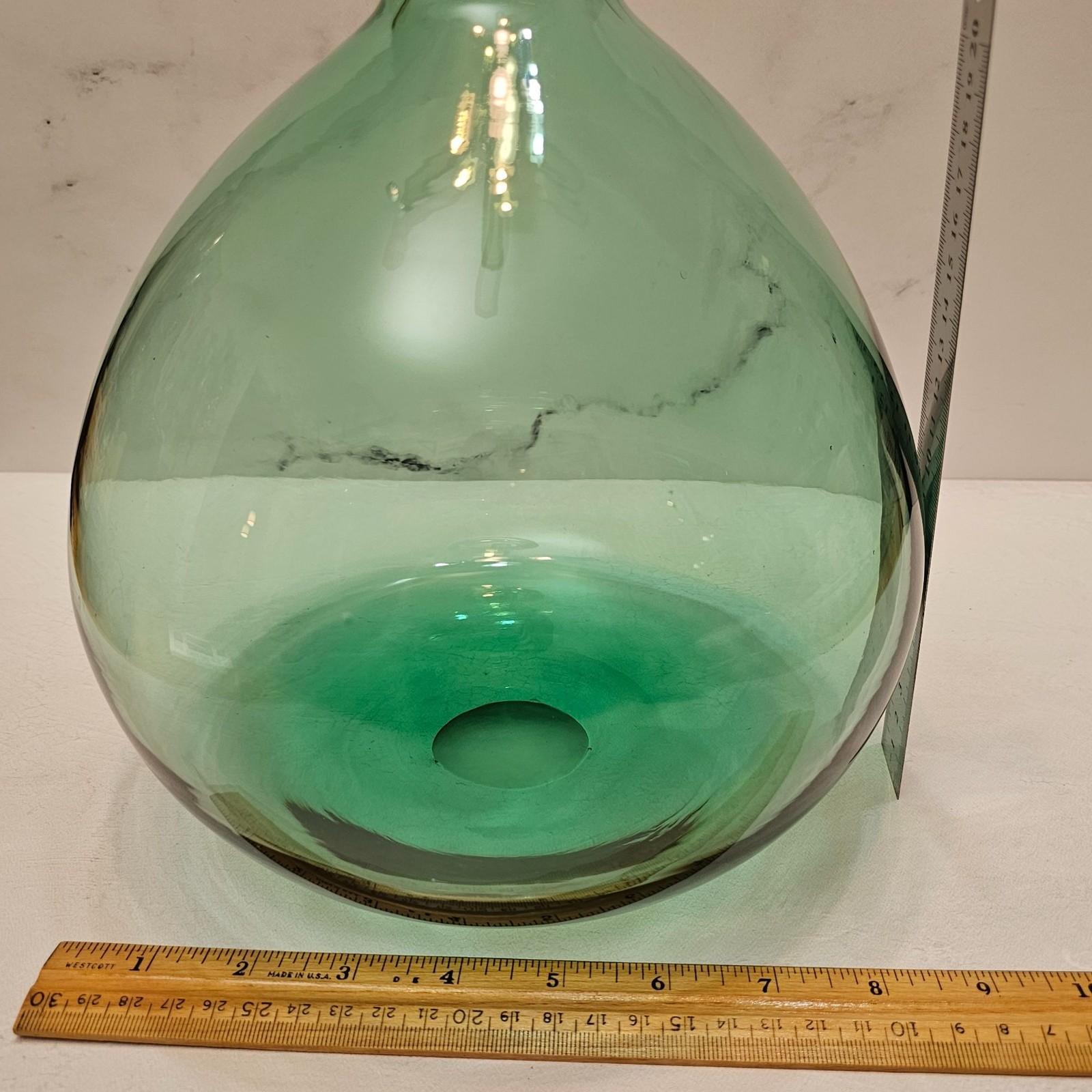 San Miguel Vidreos Recycled Turquoise Green Glass Bottle/Jug/Vase, Bulbous Spain
