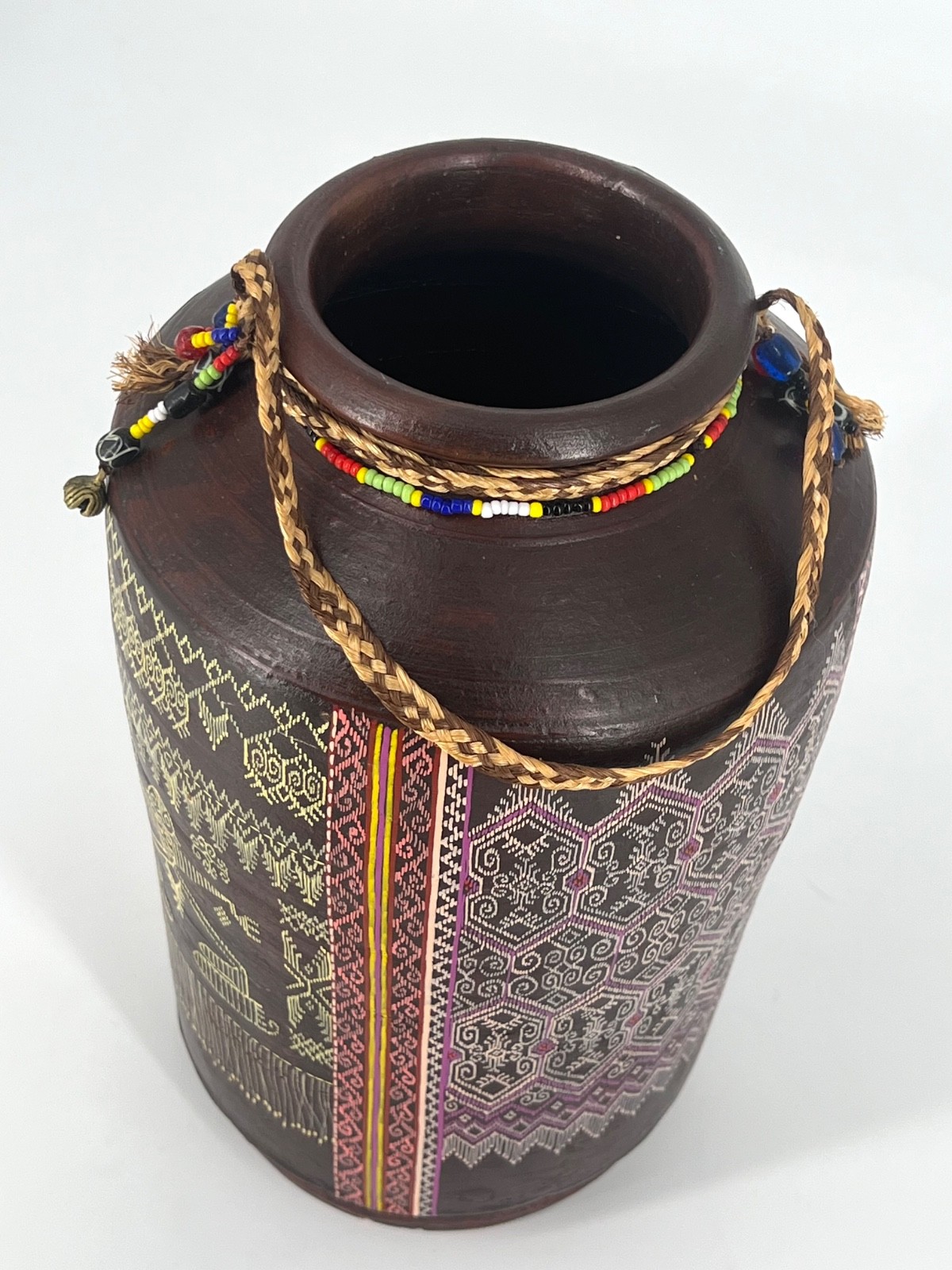 Vintage Large Vase Jug Traditional Indiginous Pottery Mandaya Lumad Brown Pink