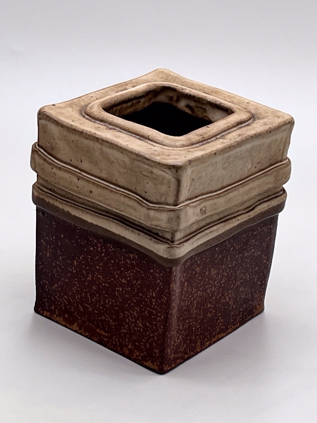 Vtg MCM Studio Art Pottery Square Vase Artist Signed ‘77 Retro