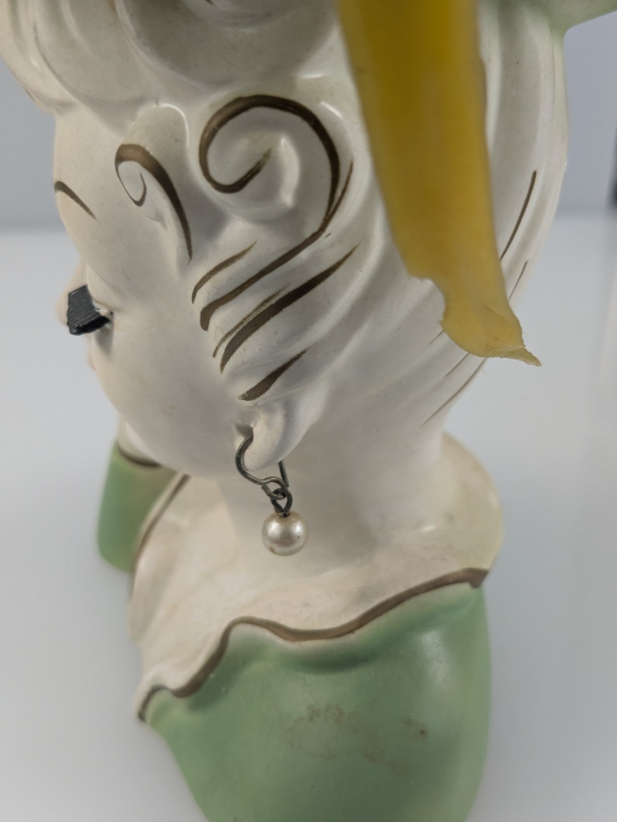 Vintage Lady Head Vase Tilso Headache Hand Original Plastic Flowers & Jewelry