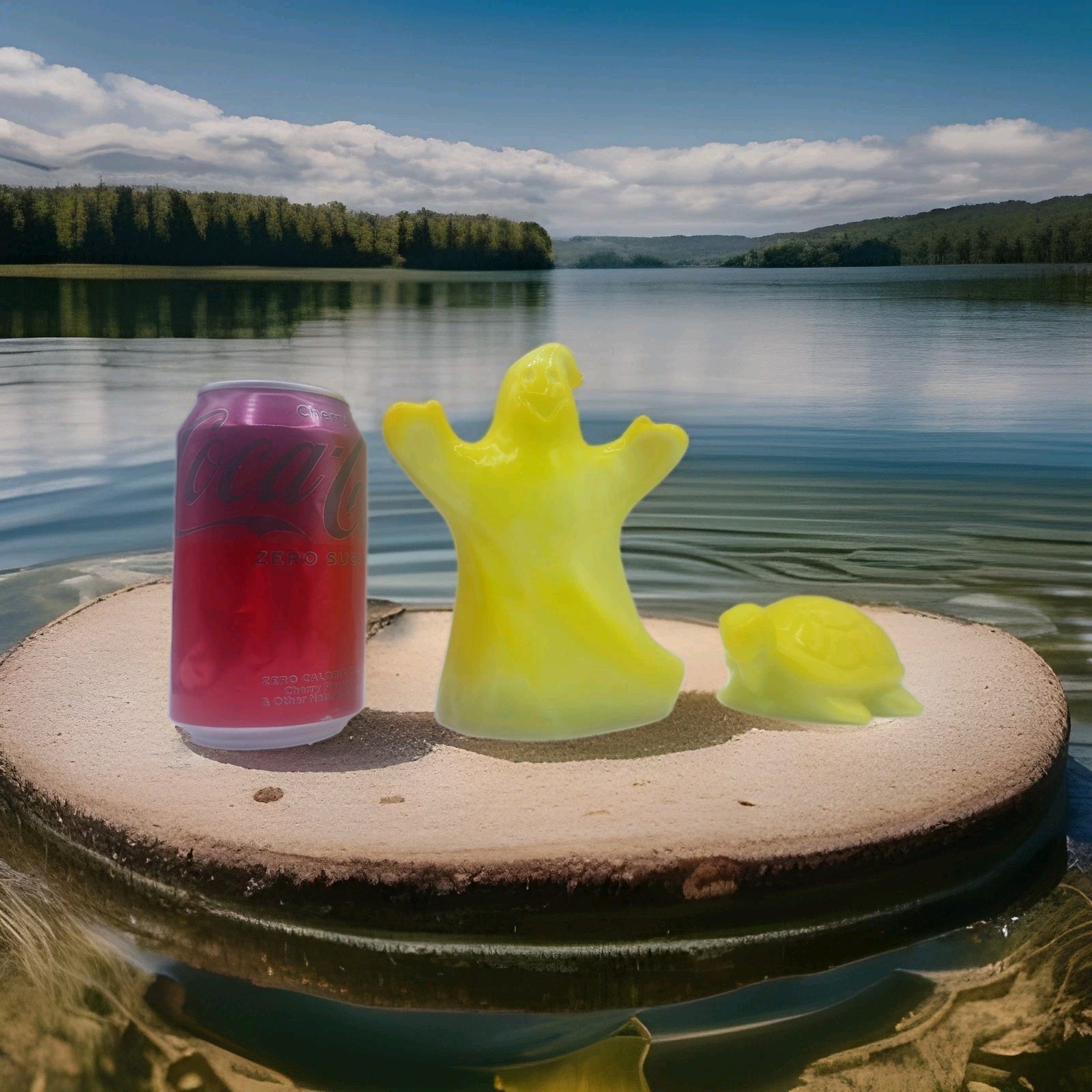 Ghost and Turtle Mosser for Fenton Mold Art Glass Dandelion Yellow Glows UV