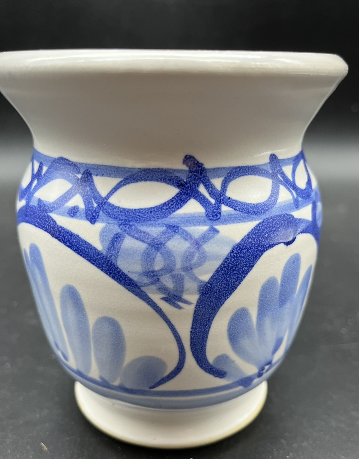 Hand Crafted Studio Art Pottery Vase Planter Blue White Artist Signed 4.5″ Tall