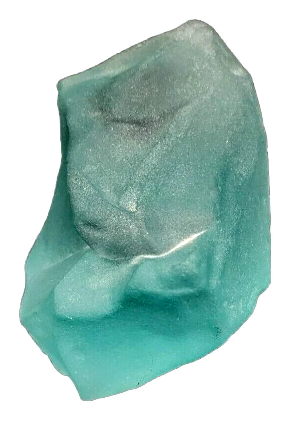 Sea Glass Etched Owl Paperweight Aqua Blue Approximately 4.5 in x 4 in x 4.75 in